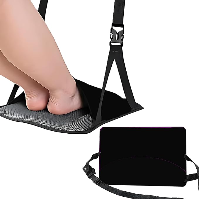 Airplane Foot Hammock Ajustable Foot Hammock for Plane Travel Essentials Comfort Leg Footrest Long Flight Essentials for Men Women,Travel Accessories for Car,Offfice,Airplane(Black, 2 Pack)