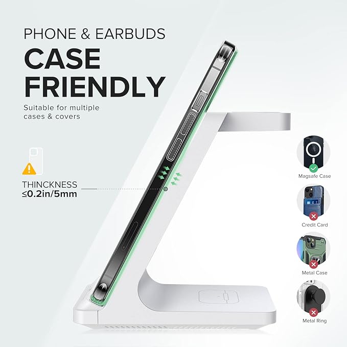 Wireless Charging Station, 3 in 1 Fast Wireless Charger Stand for Multiple Devices Apple Watch Ultra Series 11 10 9 8 7 6 SE 5 4 3 2, iPhone 17 16 15 14 13 12 11 Pro Max/Plus/Air/X/XS/XR/SE, Airpods