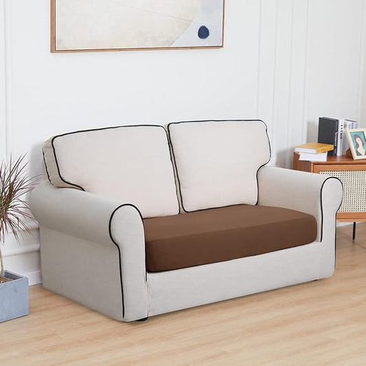 Easy-Going 100% Waterproof Loveseat Sofa Seat Cushion Slipcovers Couch Cushion Cover Stretch Furniture Protector for Kids, Pets (Loveseat Cushion, Brown)