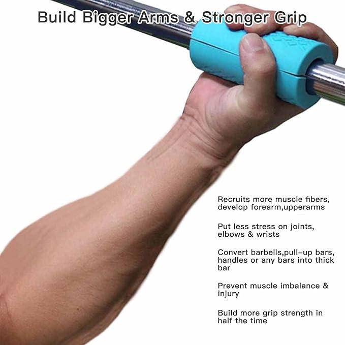 Thick Dumbbell & Barbell Grips for Weightlifting - High-Density Silicone Rubber, Non-Slip Gym Grips for Muscle Growth, Hand Stress Relief, Arm Blaster Adapter (1 Pair)