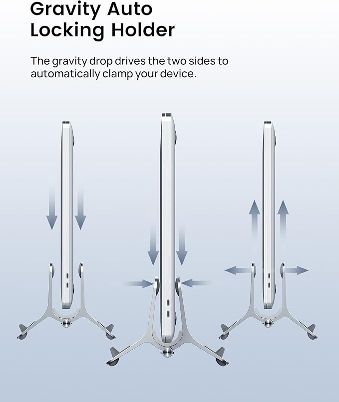 SODI Vertical Laptop Stand for Desk, Gravity Auto Lock Vertical MacBook Stand, Aluminum Laptop Vertical Dock Stand Holder Compatible with MacBook Pro, MacBook Air, Silver