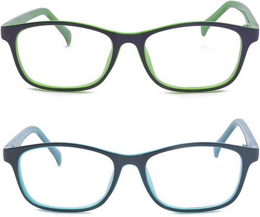 Outray 2 Pack Kids Anti Blue Light Glasses Classic Rectangle Eyewear Anti Harmful Blue Light/UV400 | Anti Glare (Blue+Green, 47)