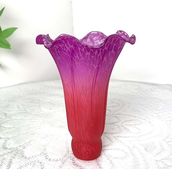 Bieye LS66 Lily Flower Blown Glass Lampshade (Red Purple, Opening I.D. 1.26" x O.D. 1.5")