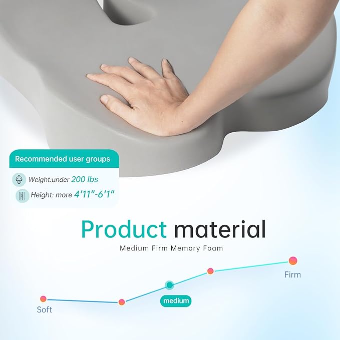 Extra Large Memory Foam Seat Cushion - Relieves Hip, Coccyx and Sciatica Pain - Ergonomic Support for Long Hours in Office Chairs, Cars, Wheelchairs (Black)