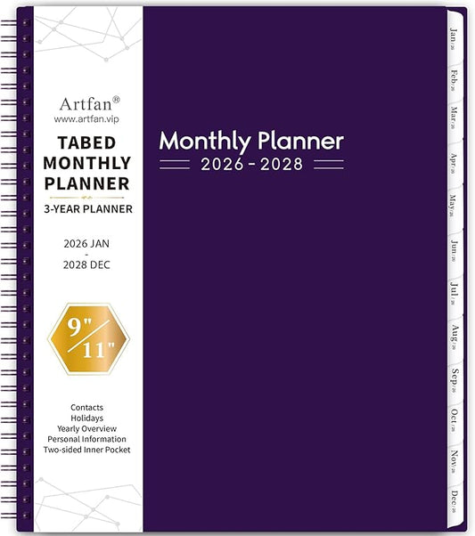 2026-2028 Monthly Planner - 3 Year Monthly Planner 2026-2028, Jan 2026 - Dec 2028, 9" x 11", 36-Month Calendar with Tabs - Purple