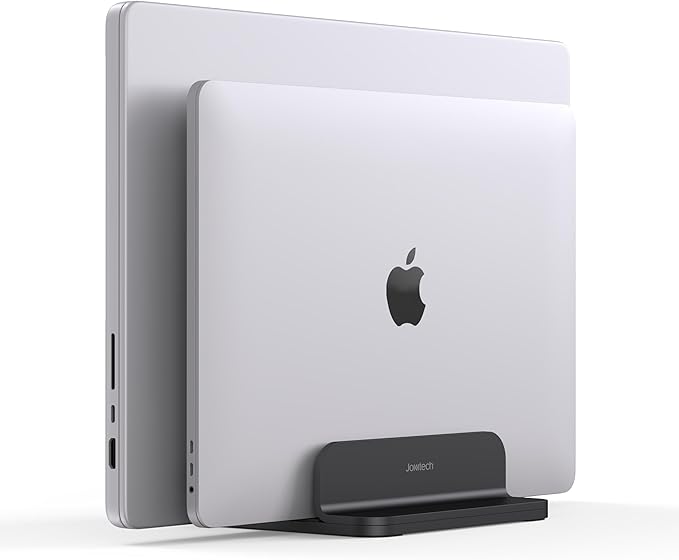 Dual Aluminum Vertical Laptop Stand Organizer, Sturdy Notebook Computer Holder Stand Compatible with New Liquid Retina XDR Apple MacBook Air/Pro, Mac mini and iPad Pro - Black