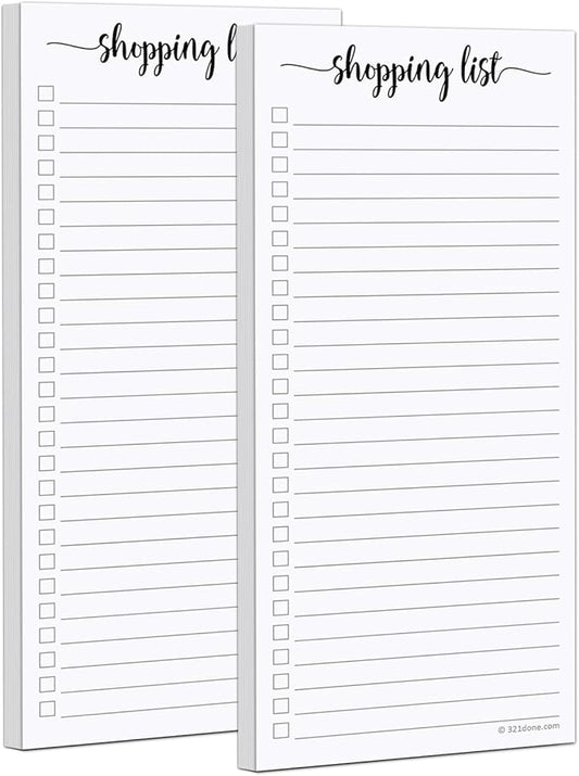 321Done 2-Pack Slim Shopping List Notepad, Made in USA - 3.7x8.5, College Ruled, Minimalist Stylish Handheld Grocery List, Store, Market, Pad for Planning, Organizing, Meal Prep - 50 Sheets per Pad