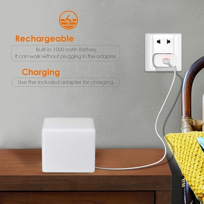 Mr.Go 4-inch Dimmable LED Night Light Mood Lamp for Kids and Adults - 16 RGB Colors - 8 Level Dimming - 4 Lighting Effect - Rechargeable - Remote Control - Decorative, Fun & Safe - White Finish Cube