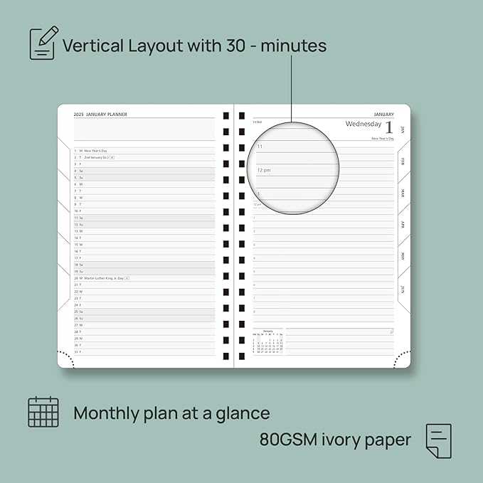 POPRUN Academic Daily Planner 2025-2026 One Page A Day - [5.75" x 8.5"- Spiral Hard Cover], Appointment Book (July 2025 - June 2026) with Monthly Calendar - Light Pink