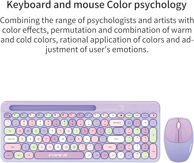 FOPETT Wireless Keyboard and Mouse Combo, 100 Keys Full-Sized 2.4 GHz Round Keycap Colorful Keyboards, USB Receiver Plug and Play, for Windows, Mac, PC, Laptop, Desktop (Purplecolorful)