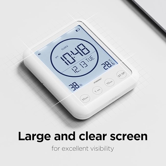 mooas Visual Shower Clock Digital Bathroom Shower Clock Waterproof Shower Timer, Temperature & Humidity, Large Backlit Display, Countdown Countup Productivity Timer for Kitchen & Bathroom
