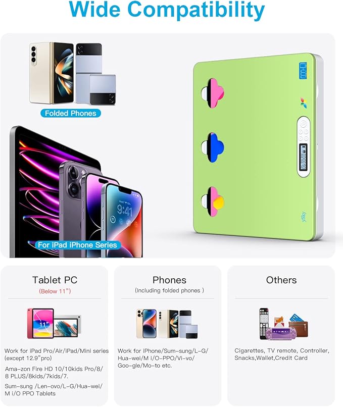 ySky Timer Lock Box for iPad iPhone,Portable Phone Lock Box for Tablets,Folded Phone,Controller,TV remotes, Phone Locker to Help Kids Reduce Screen Time Focus to Achieve Goals(Green)