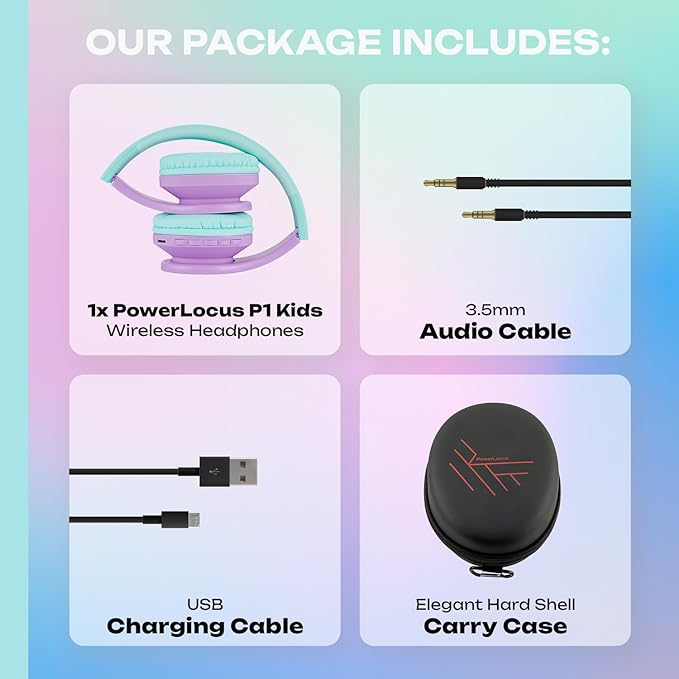 PowerLocus Bluetooth Headphones for Kids, Wireless Foldable Headphones Over Ear, Headphone with Microphone, 85DB Volume Limit, Wireless and Wired Headset with Micro SD, FM for Cellphones, Tablets, PC