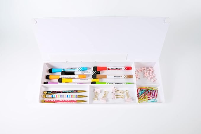 Glassboard Studio Glass Dry Erase Doodle Tray for Desktop Office Supply Storage - Marker and Eraser Included (8 Markers, White)