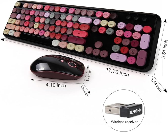 FOPETT Keyboard and Mouse Sets, Wireless, Reliable 2.4 GHz Connectivity for PC,Laptop,Smart TV and More (Black Colorful)