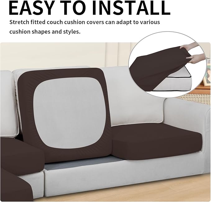Easy-Going 100% Waterproof 3 Pieces Couch Cushion Covers for Sectional Sofa Left/Right L Shape Chaise Lounge Sofa Seat slipcover Anti-Slip Sofa Cover (2 Seater + 1 Chaise, Chocolate