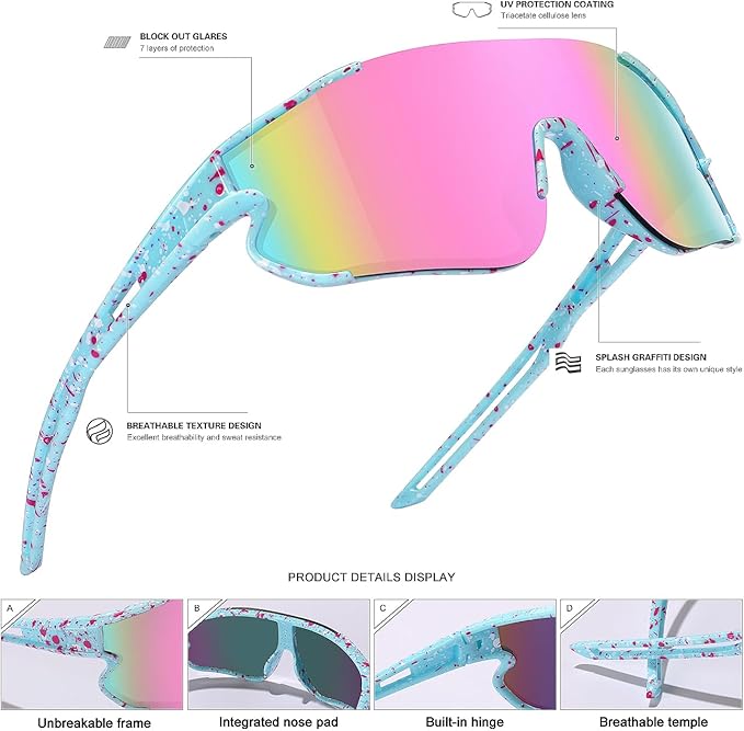 Kids Baseball Sunglasses for Boys Girls Youth Softball Cycling Sports Sunglasses UV400 Protection Age 5-12
