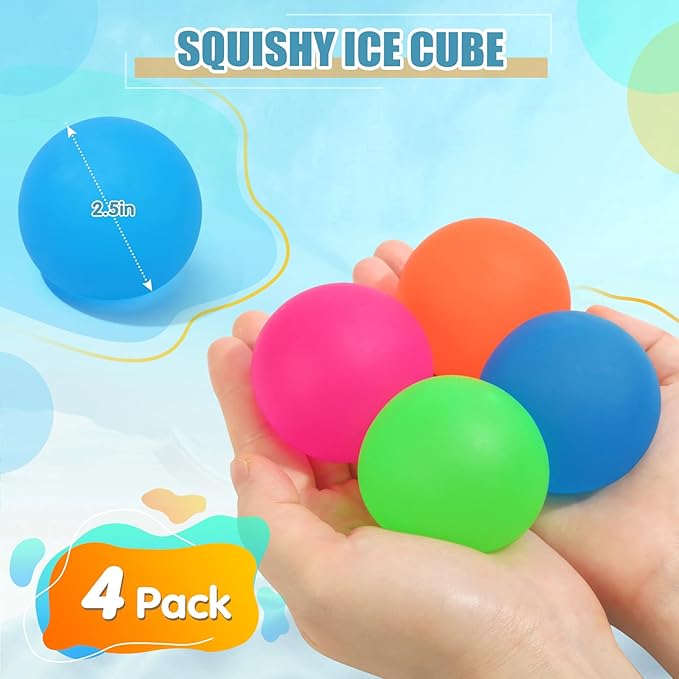 Stress Balls Memory Gel Sugar Filled, 4 Pack 2.5'' Large Squishy Fidget Toy for Kids Adults, High Density Goo Squeeze Balls for Anxiety and Stress Relief, Quiet Sensory Calming Toys for ADHD