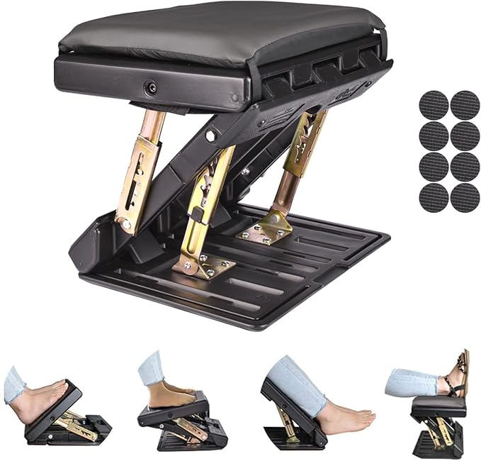 Foot Rest for Under Desk at Work 4-Level Height Adjustable, Ergonomic Foldable Footrest for Office, Gaming,Computer, Soft & Removable Pad Desk Foot Stool Suitable for All Seasons (Gray)