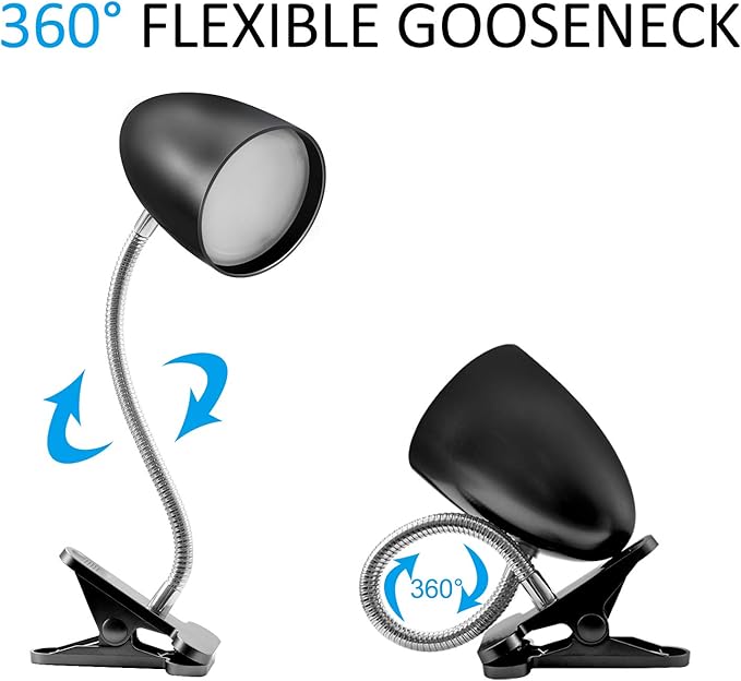ENERGETIC SMARTER LIGHTING Clip on Light for Bed, Non-Dimmable Clip on Reading Light for Bed, 4000K Cool White, 3.5W 240 LM Desk lamp with clamp, Eye Protection, ETL Listed, Black