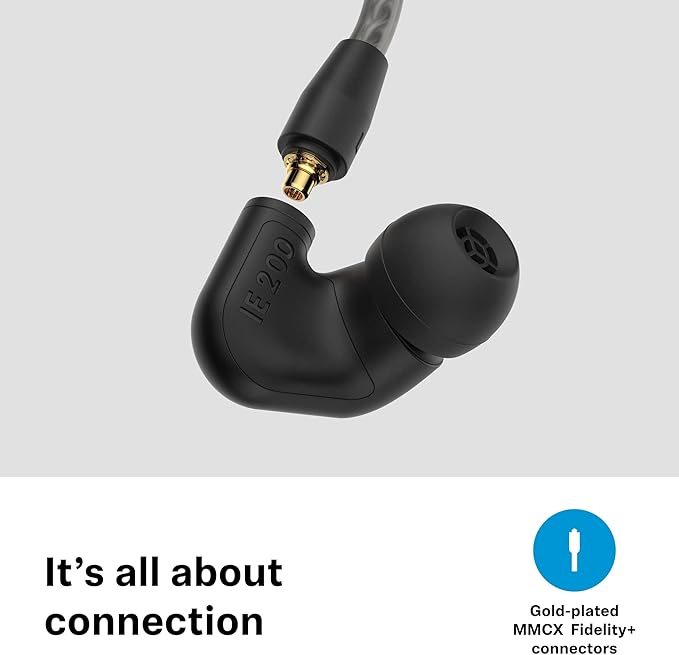 Sennheiser Consumer Audio IE 200 In-Ear Audiophile Headphones - TrueResponse Transducers for Neutral Sound, Impactful Bass, Detachable Braided Cable with Flexible Ear Hooks - Black