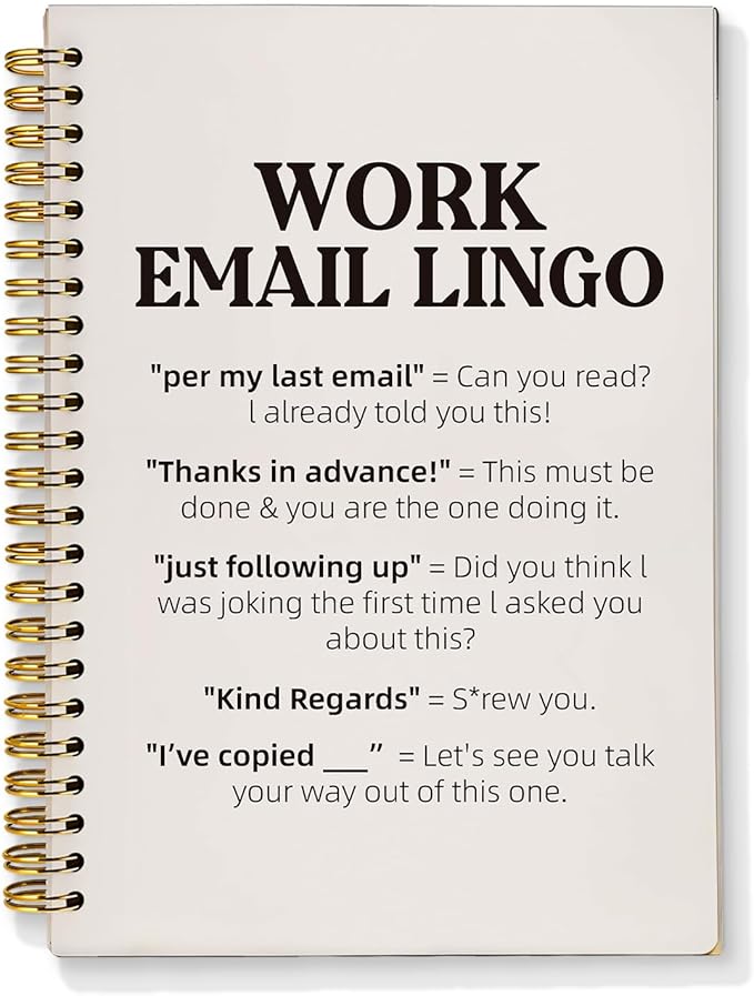 Funny Office Supplies for Women Men Coworkers, Work Journal Notebook, Funny Sarcastic Office Gifts for Coworkers, Work Email Lingo Hardcover Spiral Notebooks 5.5x8.3 Inch