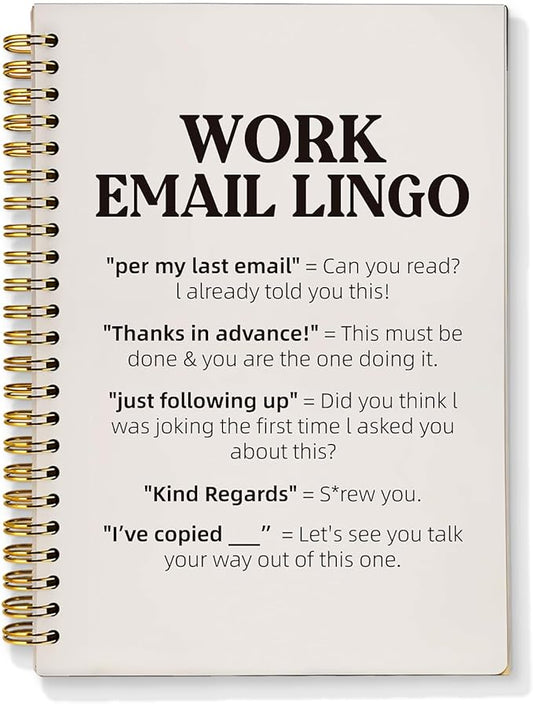 Funny Office Supplies for Women Men Coworkers, Work Journal Notebook, Funny Sarcastic Office Gifts for Coworkers, Work Email Lingo Hardcover Spiral Notebooks 5.5x8.3 Inch