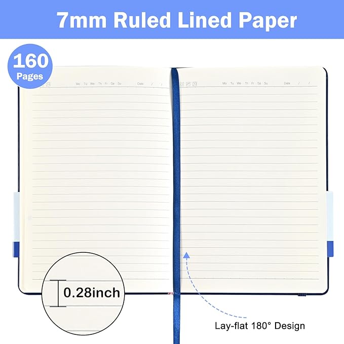 Lined Journal Notebooks, 4 Colors 160 Pages, 5.5x 8.2-Inch Journals, Hardcover Notebook with 100 gsm Thick Paper, A5 Size College Ruled Notebook for Writing/Travel/Work