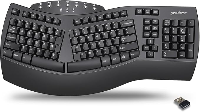 Perixx Periboard-612B Wireless Ergonomic Split Keyboard with Dual Mode 2.4G and Bluetooth Feature, Compatible with Windows 10 and Mac OS X System, Black, US English Layout