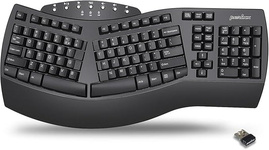 Perixx Periboard-612B Wireless Ergonomic Split Keyboard with Dual Mode 2.4G and Bluetooth Feature, Compatible with Windows 10 and Mac OS X System, Black, US English Layout