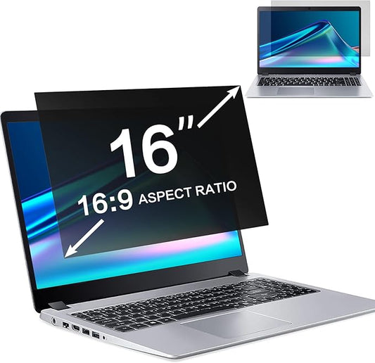 ZOEGAA 16 Inch Laptop Privacy Screen Filter for 16:9 Widescreen Display 13.96"x7.9" - Laptop Screen Privacy Shield and Anti Blue Light Anti Glare Screen Protector
