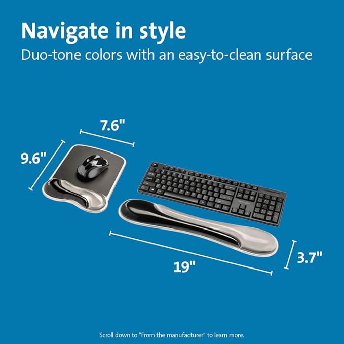 Kensington Mousepad and Wrist Rest, Gel, 11-2/5"Wx17-7/10"Lx1-7/10"H,GY (KMW52500) Each