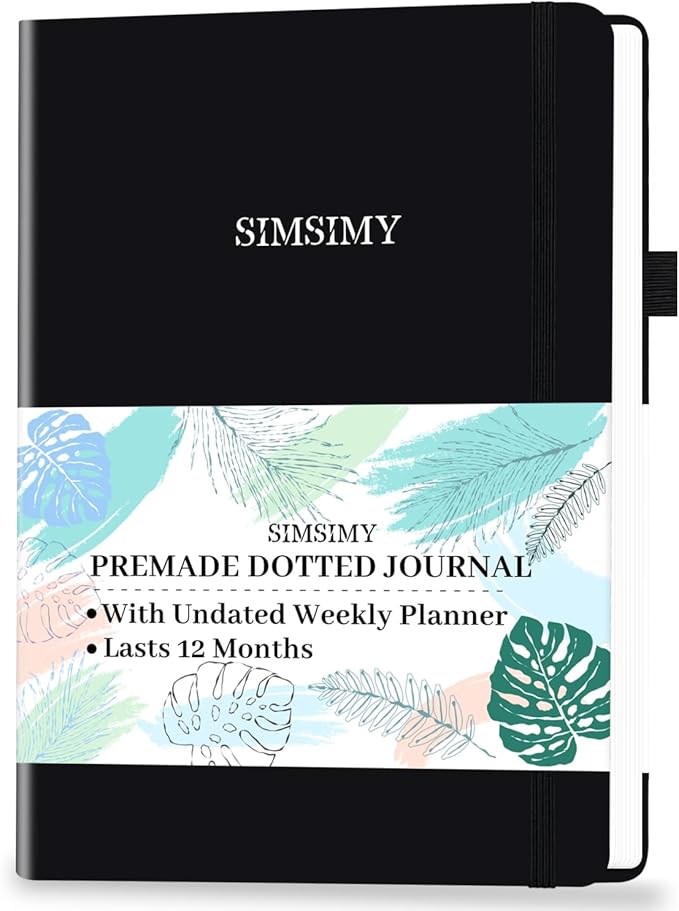 Premade Bullet Dotted Journal with Undated Weekly Monthly Planner, Pre-made Dot Grid Journaling Aesthetic Notebook for Goals Gratitude Budget Exercise Habits Mood Sleep Tracker - 12 Month