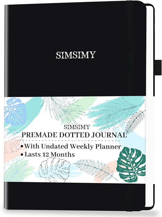 Premade Bullet Dotted Journal with Undated Weekly Monthly Planner, Pre-made Dot Grid Journaling Aesthetic Notebook for Goals Gratitude Budget Exercise Habits Mood Sleep Tracker - 12 Month