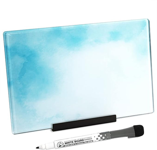 Glass Dry Erase Desktop Doodle Board with Stand and Fine-Tip Marker (Watercolor, 6" x 9")