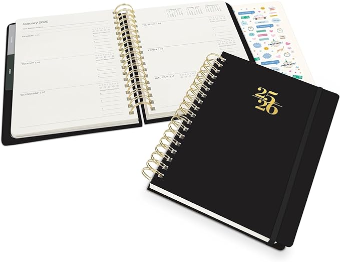 Orange Circle Studio Academic Planner 2025-2026, Amazon Exclusive, Black, Tri-Tab Planners, 17-Month Triple-Section, August 2025 to December 2026, 9.6" x 7", Weekly Monthly Planner Calendar for School or Work, Note Pages