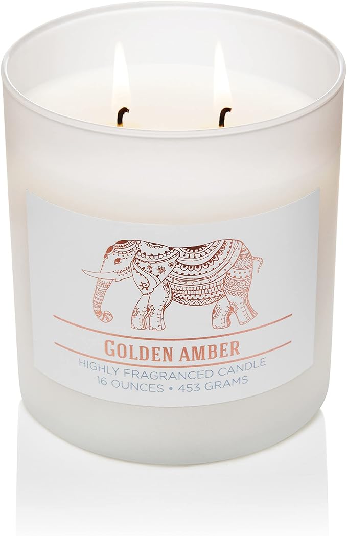 CAROLINA Golden Amber Scented Candle, 16 oz Wellness Relaxing Aromatherapy Candle, 2 Wick White Jar Soy Blend Wax, Candles for Home, 60H Burn - Made in The USA