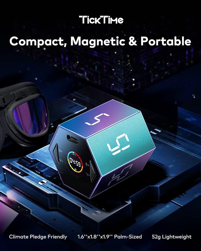 Ticktime Pomodoro Timer Cube, Hexagon Productivity Timer, Pause & Resume, Silent, Vibrate & Adjustable Sound Alert, for ADHD, Task, Work, Study, 5/15/25/30/45/60min & Custom Countdown, Purple