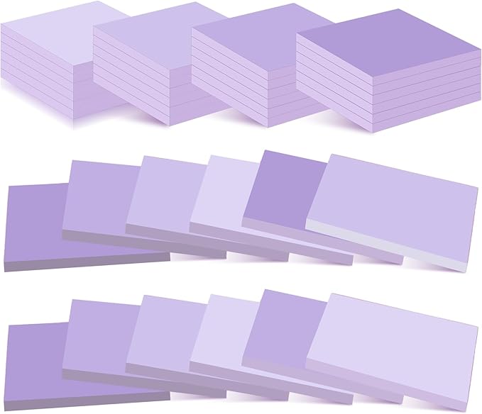 24 Pads Sticky Notes 3x3 Inch Self Stick Bright Color Sticky Note Sticking Posted Notes for School Office Classroom Meeting Home Teacher Supplies, 50 Sheets/pad(Gradient Purple)