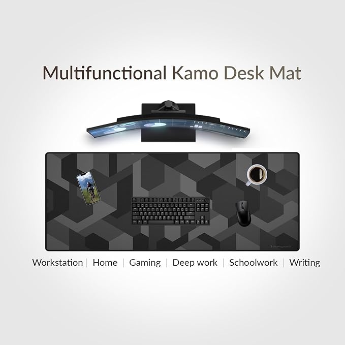 Das Keyboard Large Gaming Mouse Pad Desk Mat with Stitched Edge - Non Slip Base - Waterproof - Premium Cloth Mousepad for Home Work Gaming - Cyber Shadow Camo