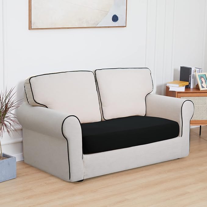 Easy-Going 100% Waterproof Loveseat Sofa Seat Cushion Slipcovers Couch Cushion Cover Stretch Furniture Protector for Kids, Pets (Loveseat Cushion, Black)
