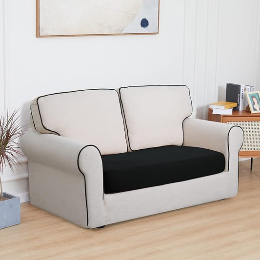 Easy-Going 100% Waterproof Loveseat Sofa Seat Cushion Slipcovers Couch Cushion Cover Stretch Furniture Protector for Kids, Pets (Loveseat Cushion, Black)