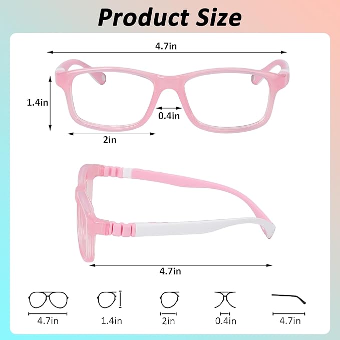 BiBiBear Toddler/Kids/Teens Glasses - Unbreakable TR90 Frame, 180° Flexible, Lightweight & Safe Glasses for Kids Age 2-15