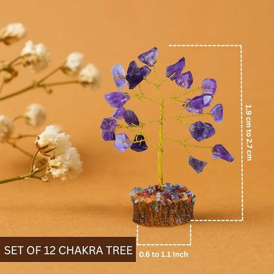 Crystal Tree Gift for Women, Set of 12 Handcrafted Tree of Life Chakra Healing Crystals & Stones for Positive Energy, Good Luck, Home and Office Desk Decor, Birthday Gifts for Mom & Dad