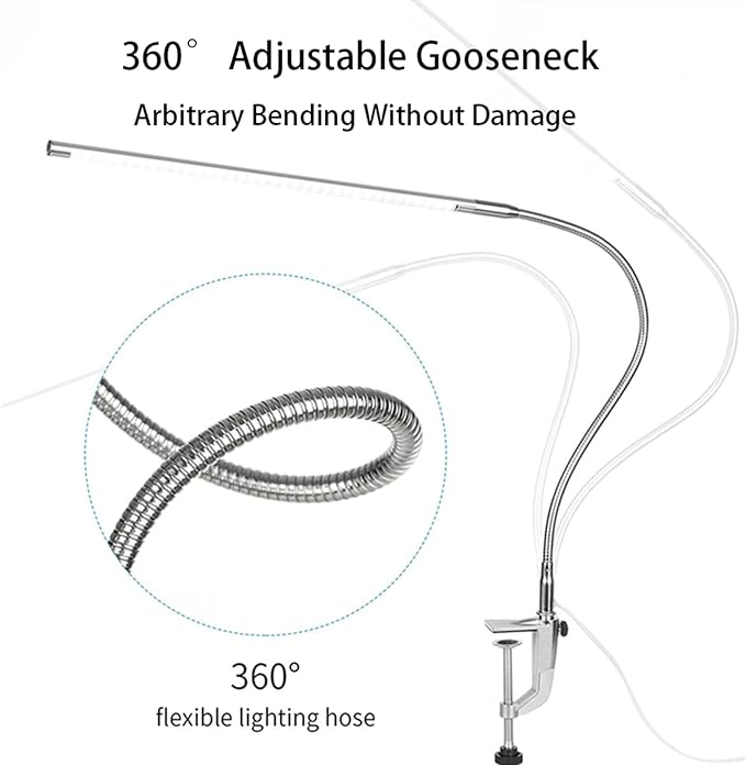 Nail Desk Lamp with Clamp, New Upgrade 8-10W Dimmable LED 360° Flexible Gooseneck Nail Tech Table Desk Light for Manicure Reading Eyebrow Tattoo