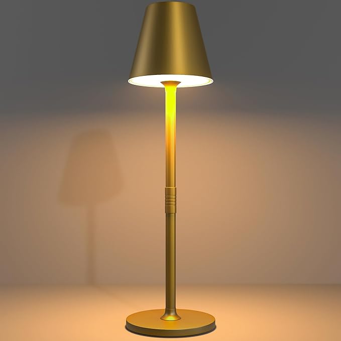 LED CordlessTable Lamp,4000mAh Rechargeable Battery Desk lamp,3 Level Brightness Portable Night Light, Minimalist Design, for Couple Dinner/Coffee Table/Restaurant/Bedroom(Bronze)