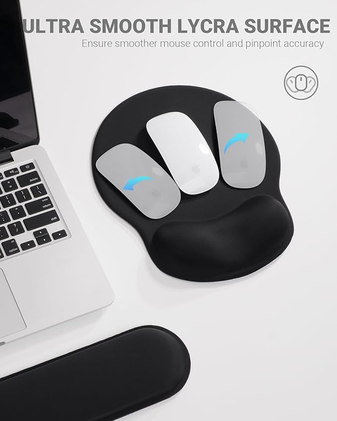 Ergonomic Mouse Pad Wrist Support Set, Memory Foam Keyboard Wrist Rest Set, Ergonomic Keyboard Pad, Non-Slip Base Mousepad（Black Set）
