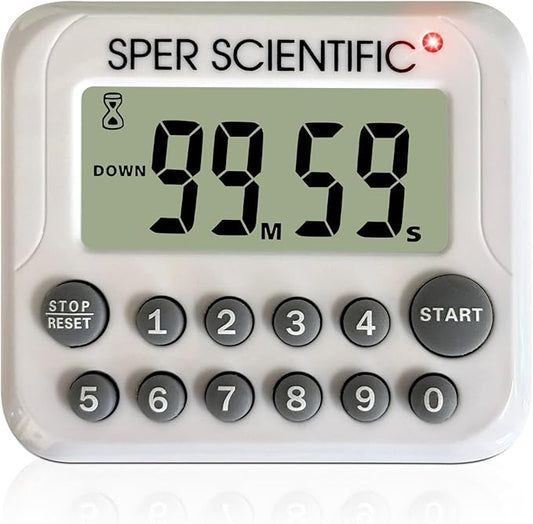 Sper Scientific Digital Count Up/Down Timer with Audible & Visual Alarm 810003 – Timer with Large Display & Loud Alarm with Up to 99 Minute Countdown - for Labs, Cooking, Workouts, Classroom & More