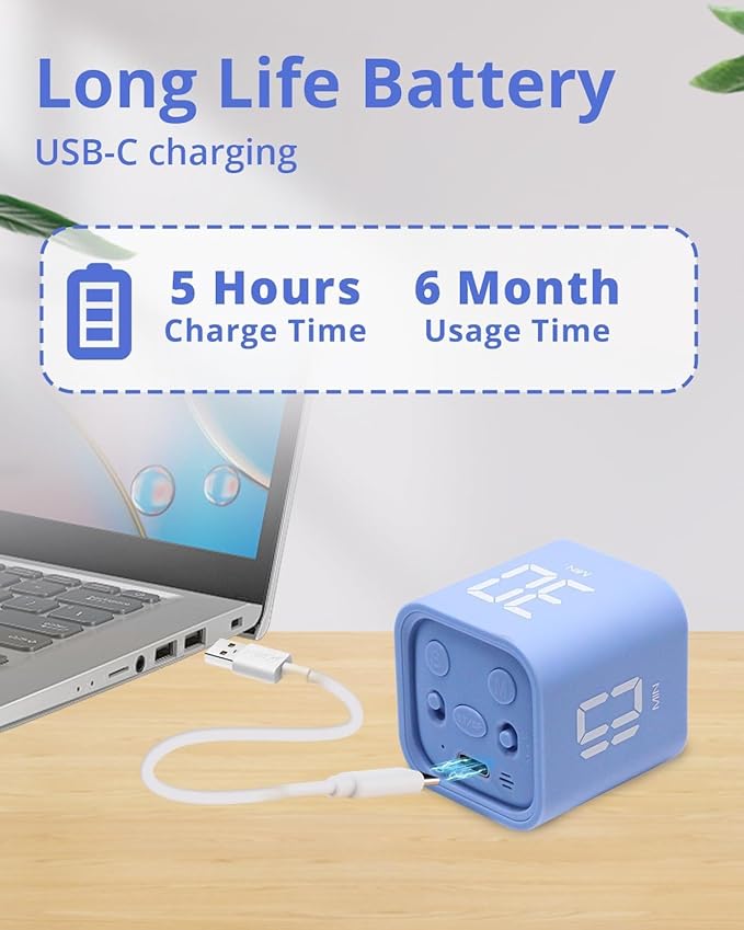 Productivity Timer Flip Gravity Sensor Cube Timer Countdown & Countup,Mute & Vibrate & Sound，5/10/30/60min & Custom Timing, Perfect for ADHD,Work,Learning,Kitchen Cooking