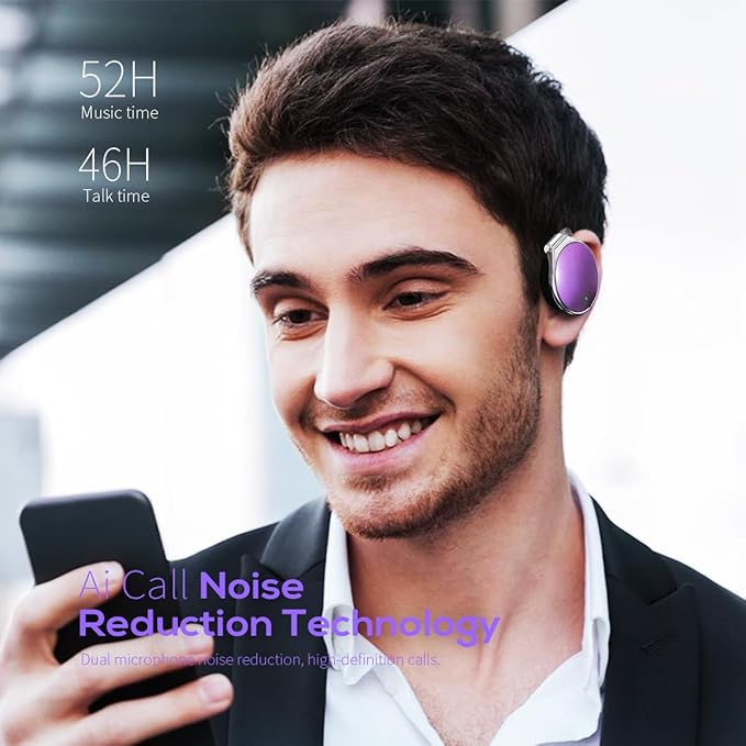 On Ear Headphones Bluetooth 5.4 with Ear Hooks, 52Hrs Playtime, Clip on Earphones, USB-C Charging, Open-Ear Earbuds, Dual Device Pairing, Sweatproof Wireless Headphones for Running/Gym/Workout